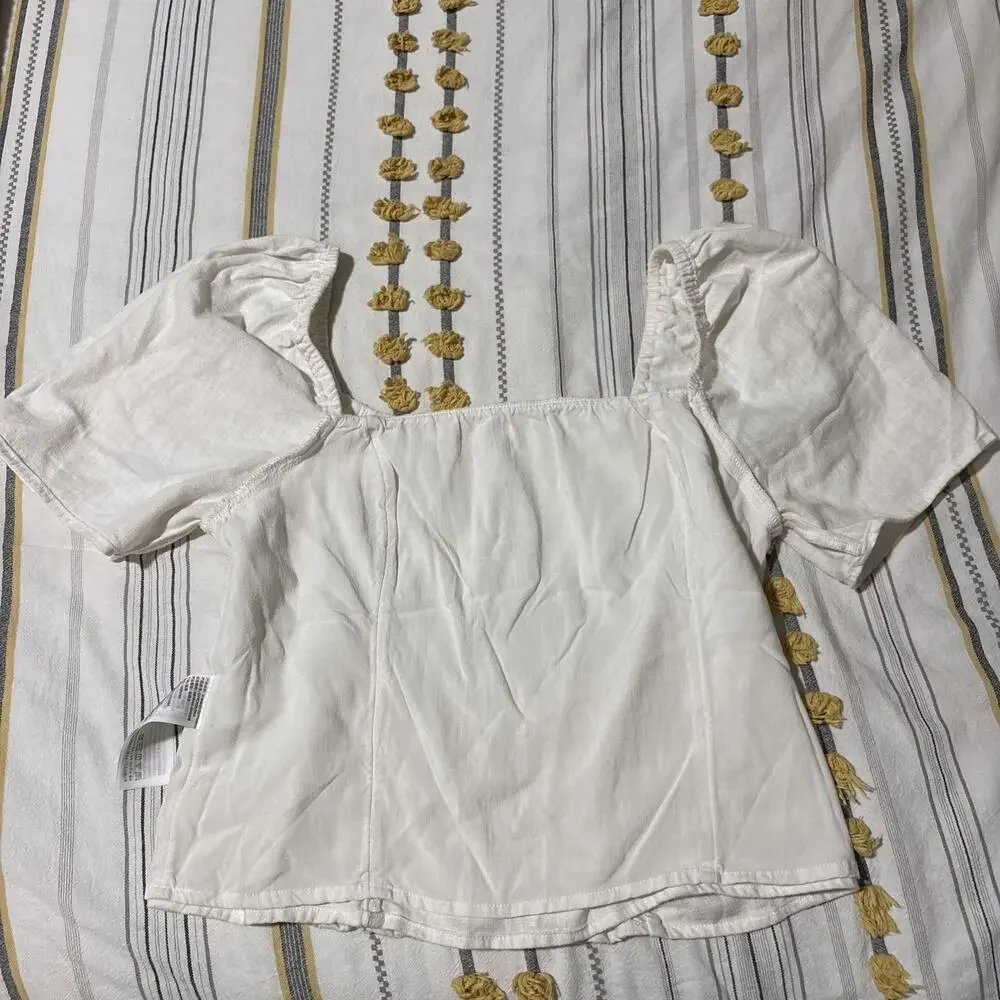 Abercrombie & Fitch Crop Blouse L Puff Sleeve Peasant Boho Poplin Smocked EUC